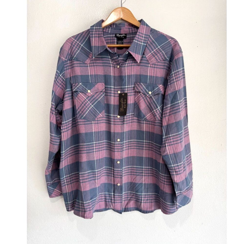 Wrangler retro button up flannel 100% cotton pearl snap western women XXL New